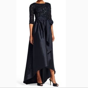 Adrianna Papell Beaded Bodice Taffeta Navy Gown